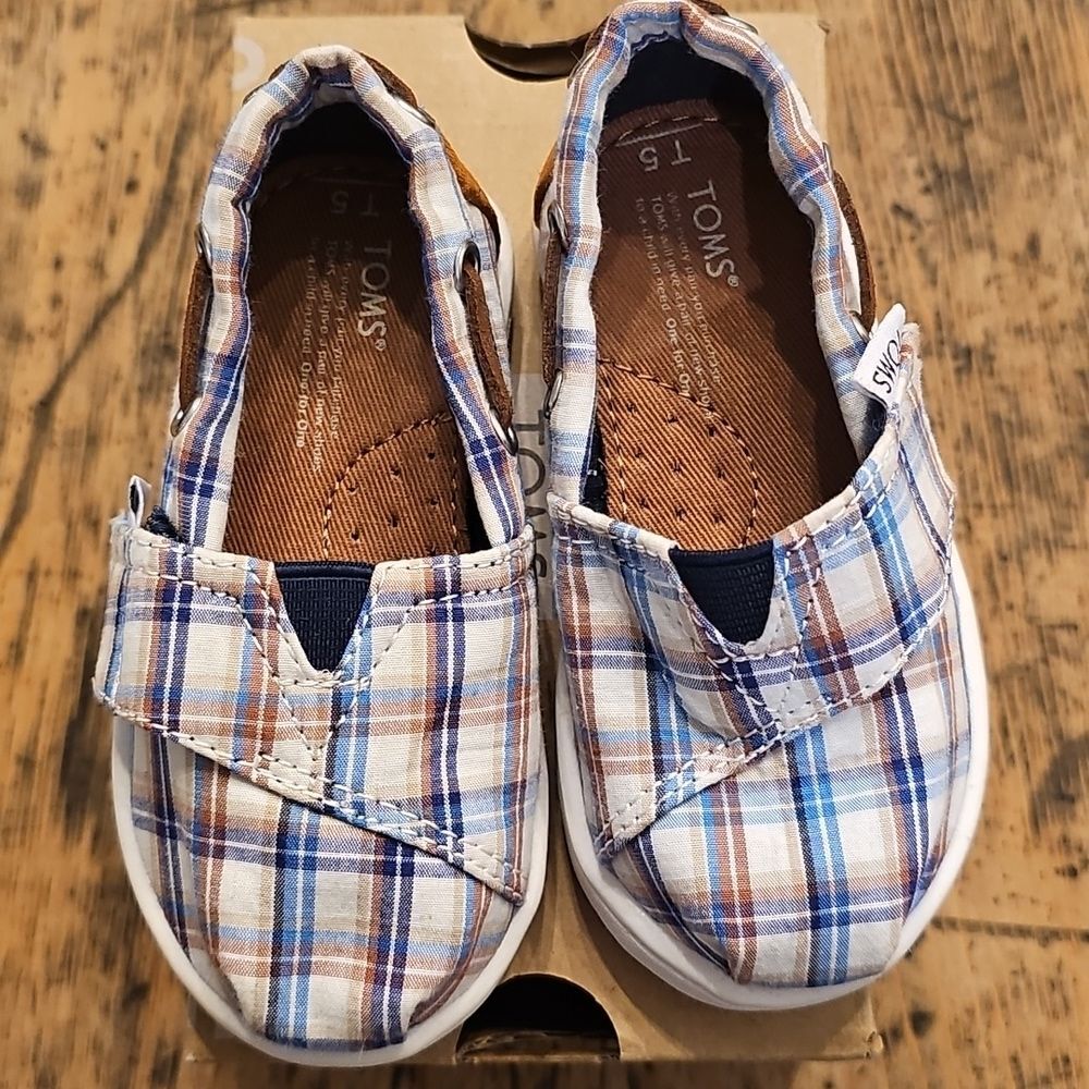 TOMS Bimini Woven Plaid Children's Shoes Size 5T - Picture 2 of 7